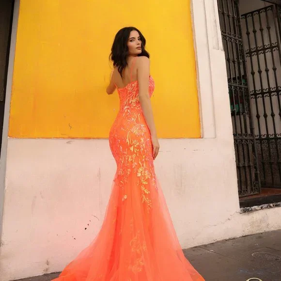 NEW LONG FORMAL SLEEVELESS MERMAID TULLE DRESS EMBROIDERED WITH SEQUINS NX Q1390 Prom